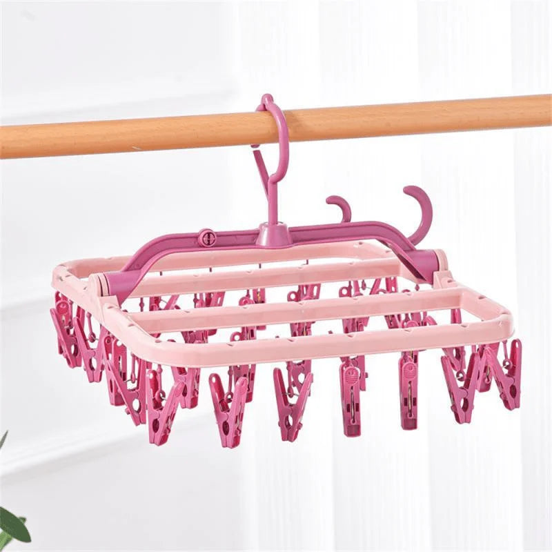 32-Clip Foldable Clothes Drying Rack | Windproof Laundry Hanger