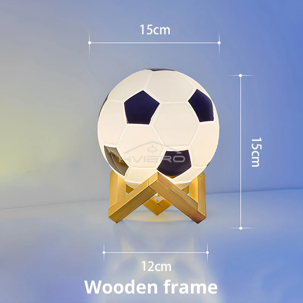 Football Theme USB Table Lamp – Wood Base & Glass Desk Light