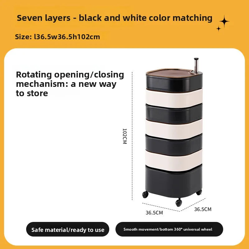 Bedside table 360 rotating mobile bedroom small cabinet Douyin Internet celebrity small storage simple locker Oasis Select 7 black and white