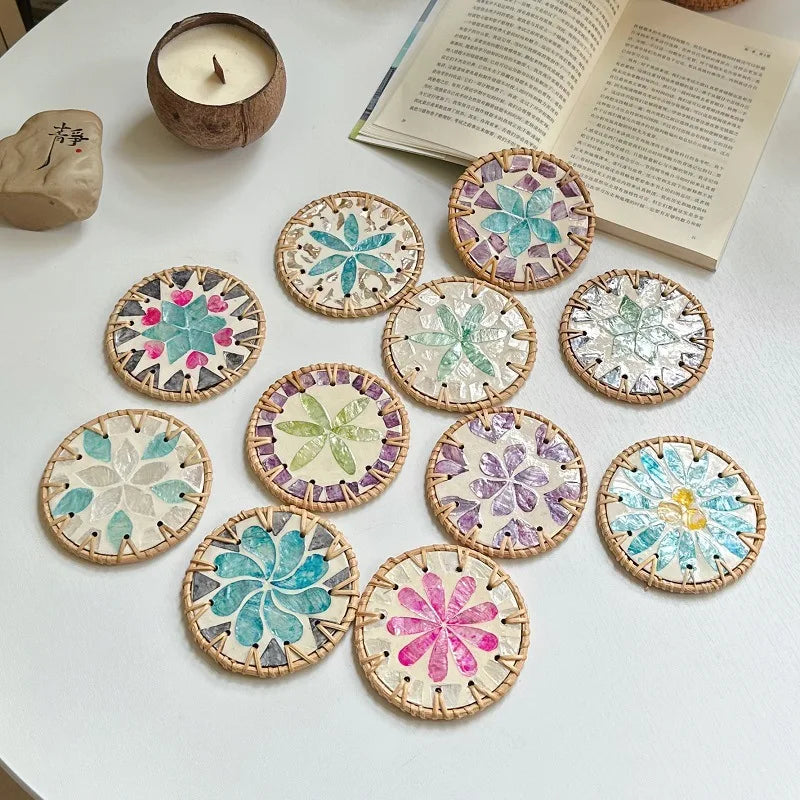 Handmade Seashell Art Coaster Seashell Coaster Handcrafted Seashell Flower Pattern Table Coasters Artistic for Home for Tables Oasis Select