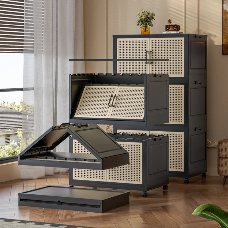60cm Wide Foldable Storage Cabinet Rolling Clothes Organizer with Reinforced Frame for Bedroom Dorm Living Room Home Use Oasis Select