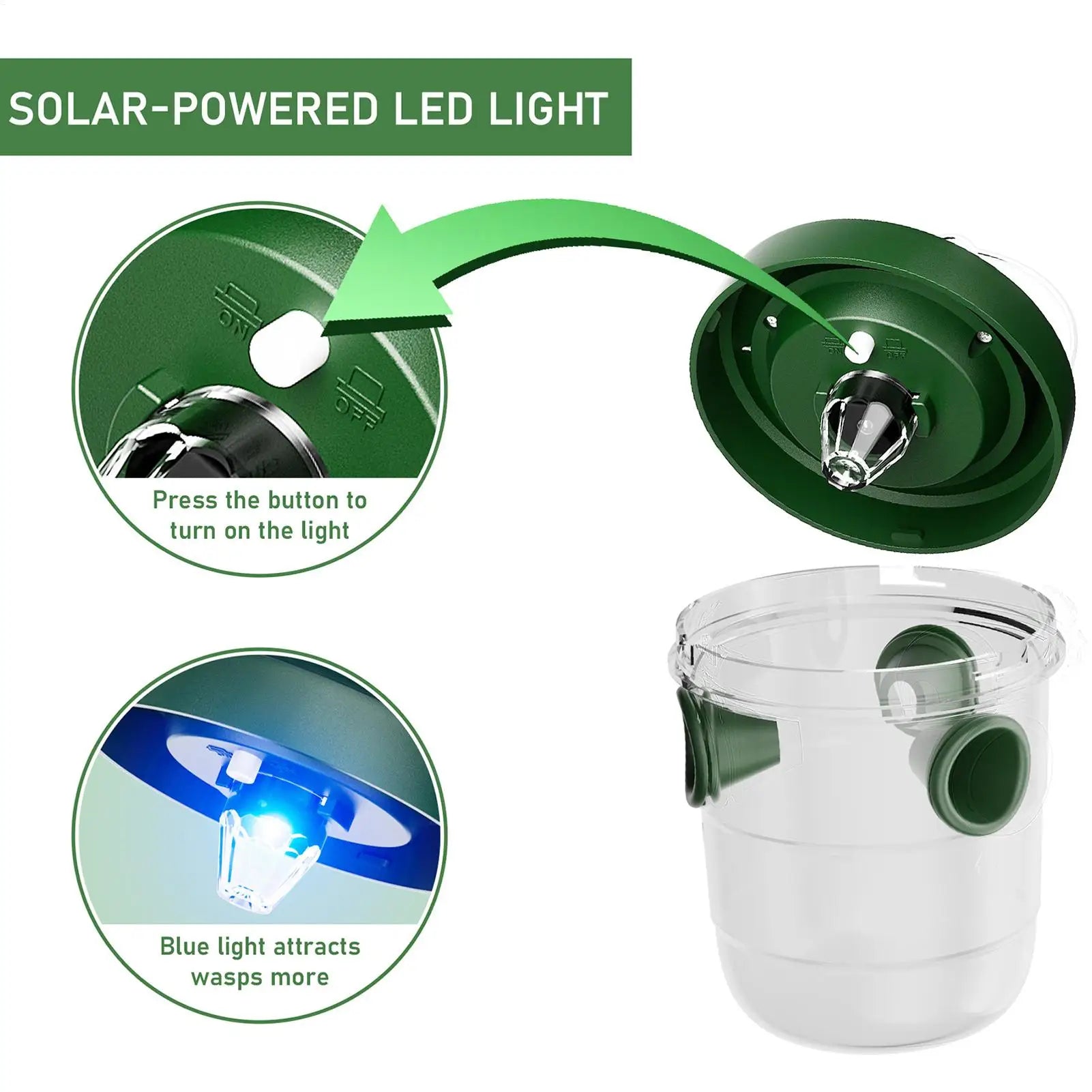 1PC Solar Wasp Traps Clear Waterproof Hanging Hornets Trap for Indoor Outdoor Reusable Garden Fruit Bee Flying Catcher Oasis Select