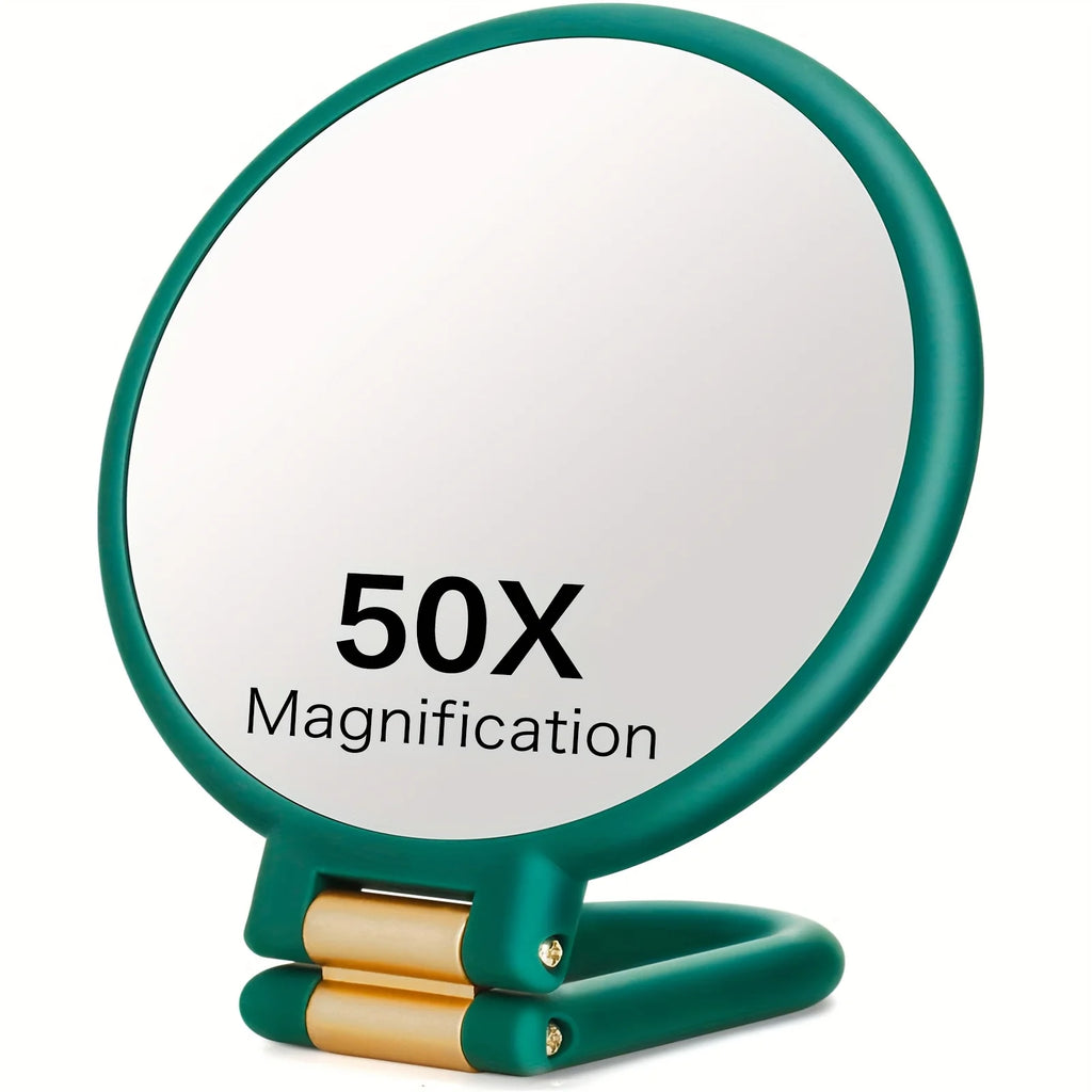50x Handheld Makeup Mirrors Double Sided 1X/50X Magnification Portable Folding Makeup Mirror for Travel 360° Adjustable Mirror Oasis Select Green 50x