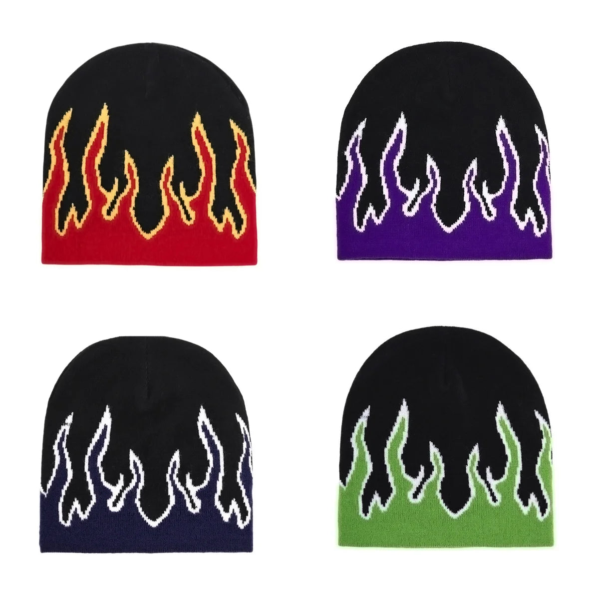 Knitted hat, hip-hop flame jacquard hat, cross-border winter warm and cold hat, brimless pullover hat, trendy and cool Oasis Select