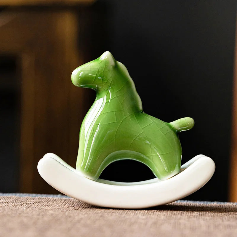 Ceramic Pendant Bridle Path Successful Creative Rocking Horse Home Tea Pet Desktop Pendant Decoration Home Decor Oasis Select Green 10.5x9.5cm