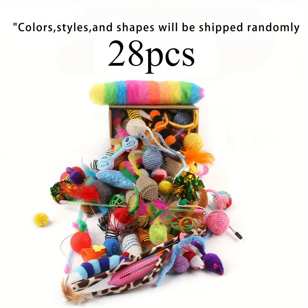 56pcs/28pcs/14pcs Kitten Toys Variety Pack-Pet Cat Toys Combination Set Cat Toy Funny Cat Stick Mouse Bell Ball Cat Supplies Oasis Select 28pcs