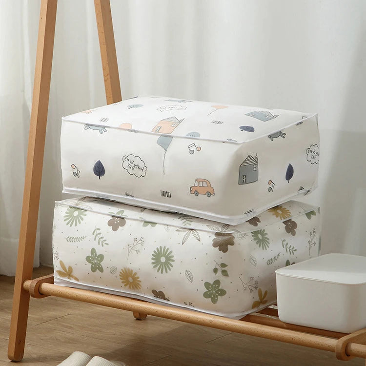 1pc Peva Printed Waterproof and Dust-Proof Quilt Storage Bag, Collapsible and Easy To Arrange,Blankets,Clothes,Bedding Store Bag Oasis Select