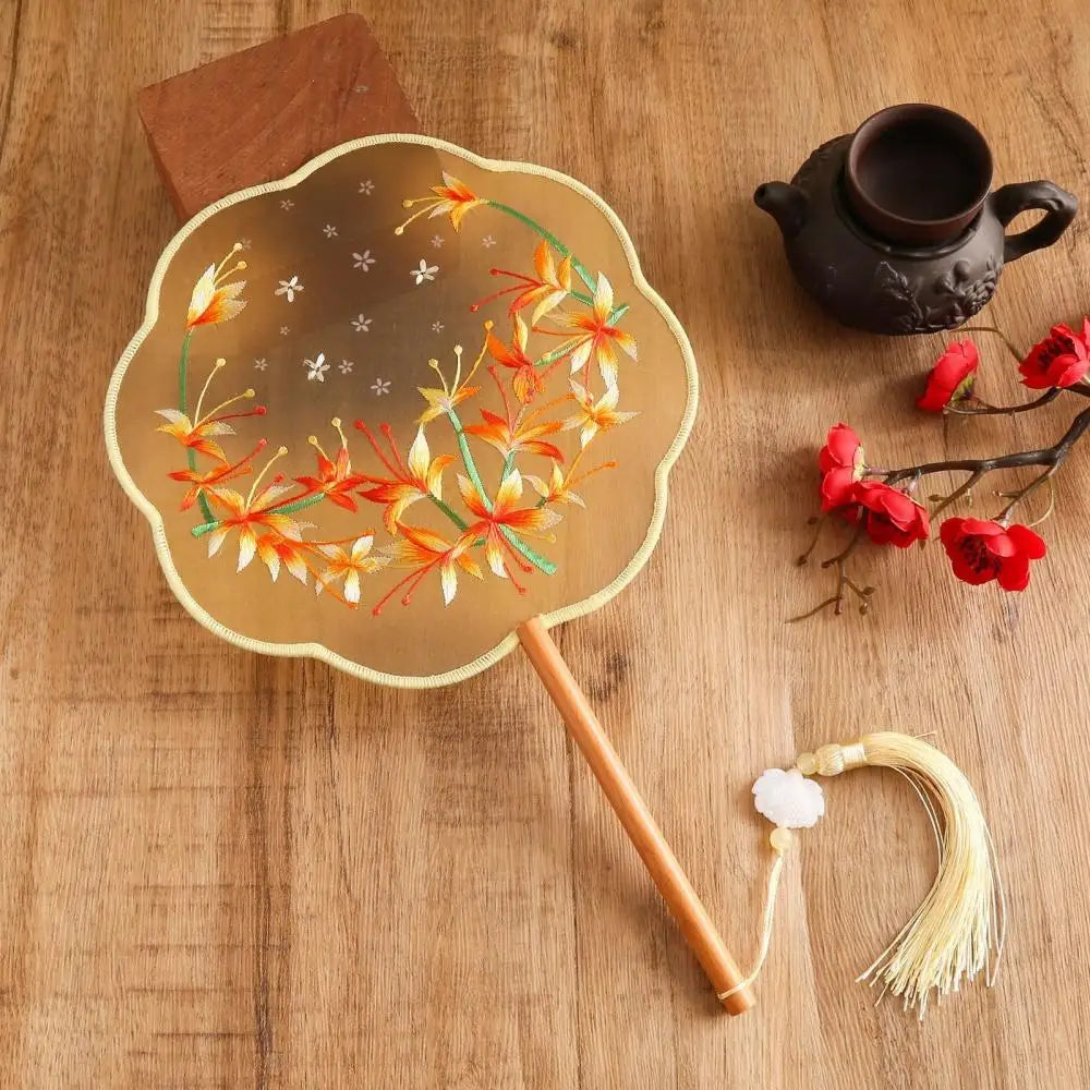 Chinese Style Silk Round Fan Double-sided Floral Embroidery Hand Fans with Tassel Summer Dance Fan For Women Wedding Home Decor Oasis Select 02