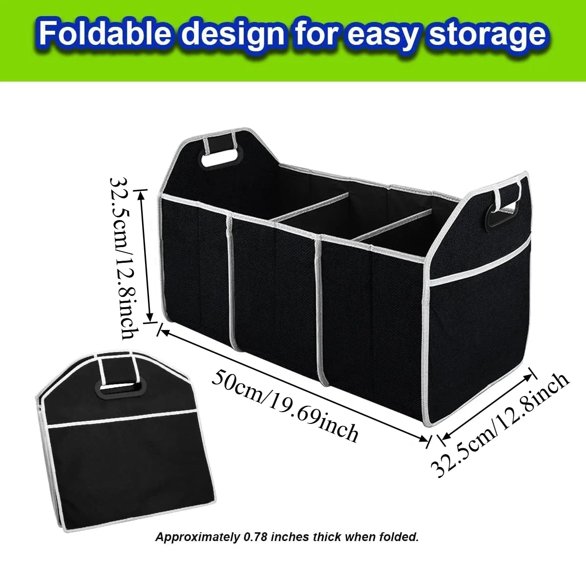 Foldable Car Trunk Organizer 3-Compartment Cargo Storage Bag, Camping Gear & Groceries, Fits All Vehicles, Black Oasis Select