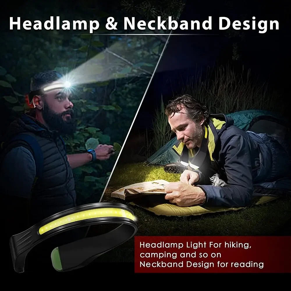 Rechargeable Headlamp 3Lighting Modes COB with Tail Red Light Wide Angle Lighting for Outdoor Running Camping Work Oasis Select