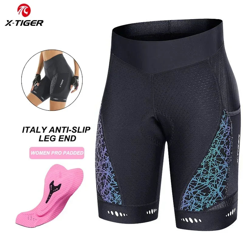 X-TIGER Women's Cycling Shorts Competitive Sponge Pad MTB Mountain Road Bicycle Shorts with Side Bags Summer Cycling Bib Shorts Oasis Select XW-DK-34501 S