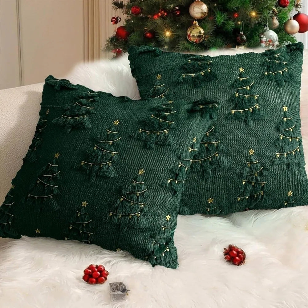Christmas Plush Pillowcase – Xmas Tree & Reindeer Cushion Cover