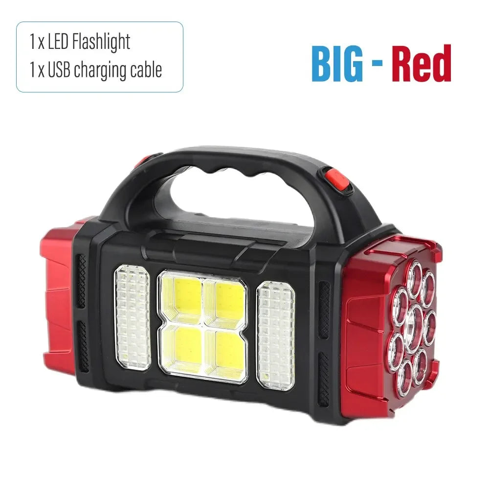 High Power Led Flashlights Camping Torch Work Light Solar Charge 4 Gear USB Rechargeable Light Waterproof Light for Outdoor Oasis Select Big-Red