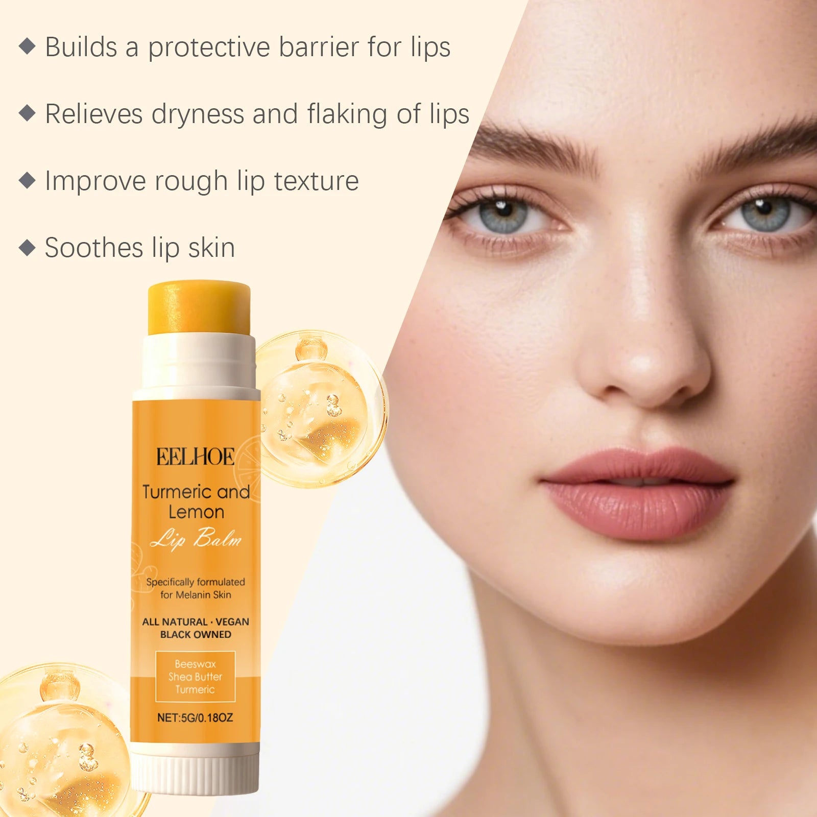 Turmeric Lemon Lip Balm Brightening Moisturizing Softens Lip Skin Protective Lip Care Cream for Dry Chapped Lips Daily Hydrating Oasis Select