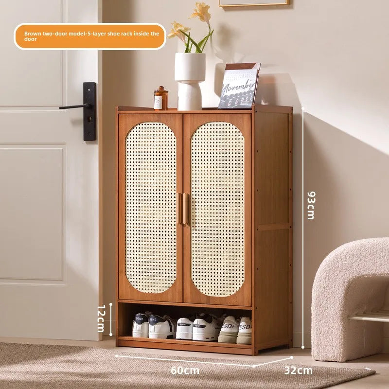 Cream wind arc door shoe cabinet living room household entrance entrance multi-layer shoe rack dormitory storage cabinet storage Oasis Select Brown 2-7