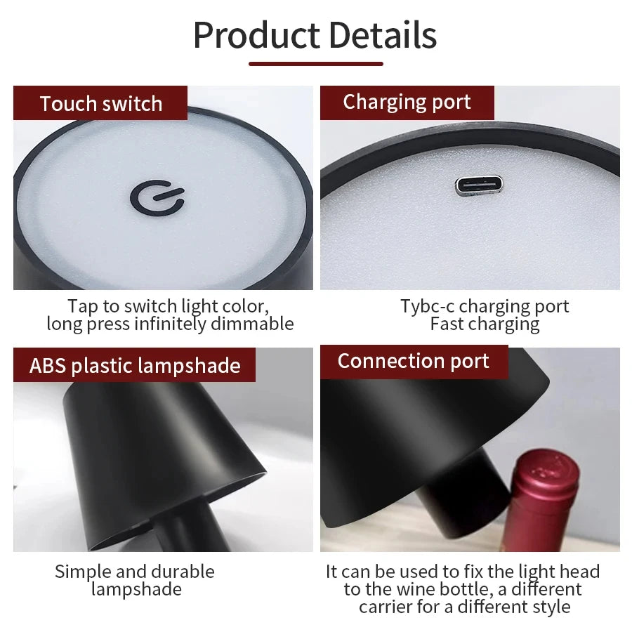 GGBEE Rechargeable LED Touch Table Lamp – 3-Color Dimmable LED Table Lamp Oasis Select