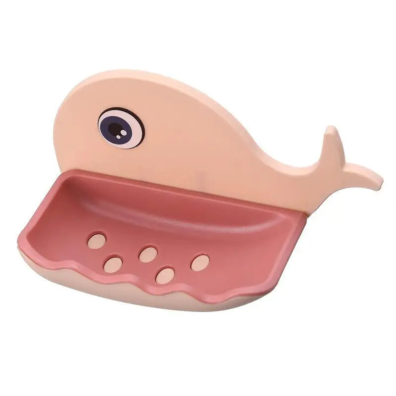 SU 1PCS No-Drill Adhesive Soap Dish, Creative Whale-Shaped Soap Holder With Drainage For Bathroom Double-layer Drain Soap Box Oasis Select Pink