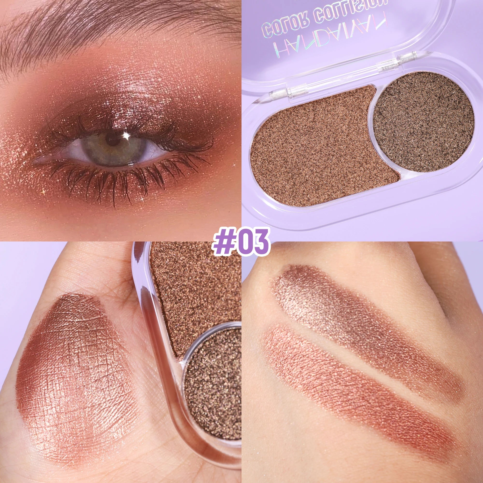 Handaiyan Pearl Shimmer Eyeshadow Palette – Waterproof, 2-Color