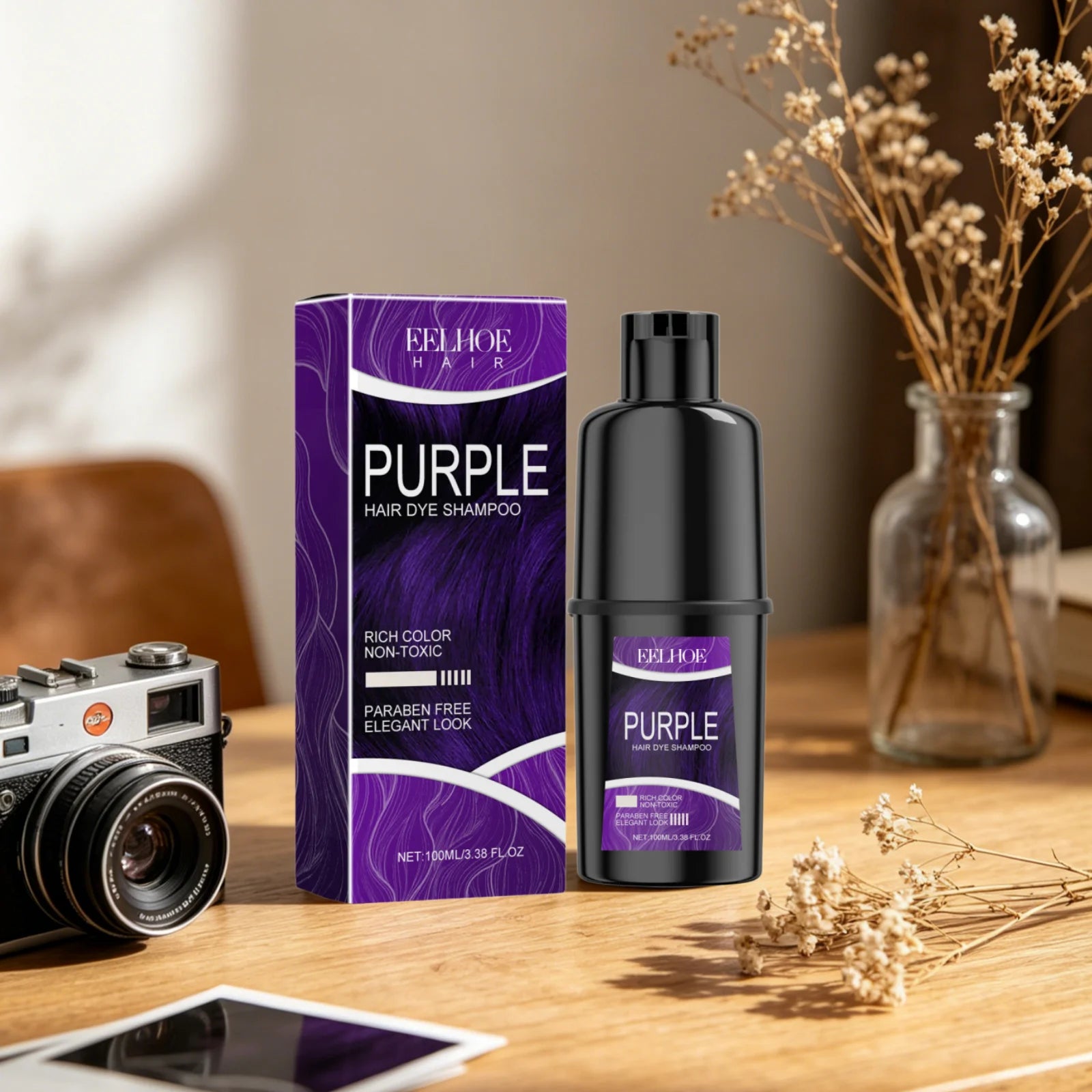 EELHOE Hair Dye Shampoo Deep Nourishment Strengthen Color Lock Frizz Control Oil Natural Formula Shiny Hair Color Shampoo 100ml Oasis Select