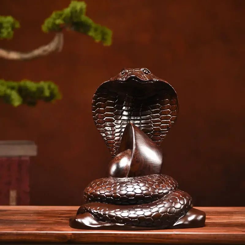 Rosewood Snake Ornament 12 Zodiac Solid Wood Cobra Mascot Ornament Home Fortune Decorative Arts and Crafts Oasis Select Ebony Height 30cm