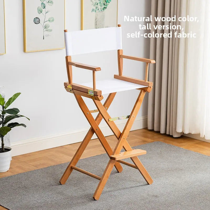 Beech director chair portable solid wood folding chair outdoor leisure chair makeup chair outdoor sketch chair bar chair fishing Oasis Select white cloth T