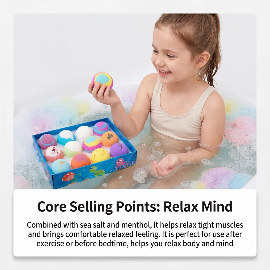 New 2026 Kids Bath Bombs Gift Set 12 PCS Toy Bath Bomb Surprise Ocean Toys Colorful Fizzing Moisturizing Fun Bathing Gift 600g Oasis Select