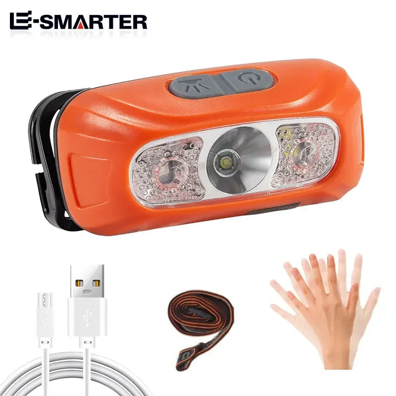Portable Mini Sensor Headlamp LED Strong USB Rechargeable Head Light Flashlight Night Fishing Camping Headlights Front Lantern Oasis Select 0515 Red(500 mAh)