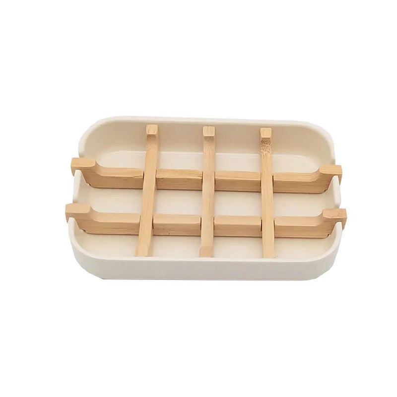 Bamboo wooden soap dish, bathroom soap rack, shower soap rack, sink deck, bathtub, shower tray Oasis Select White