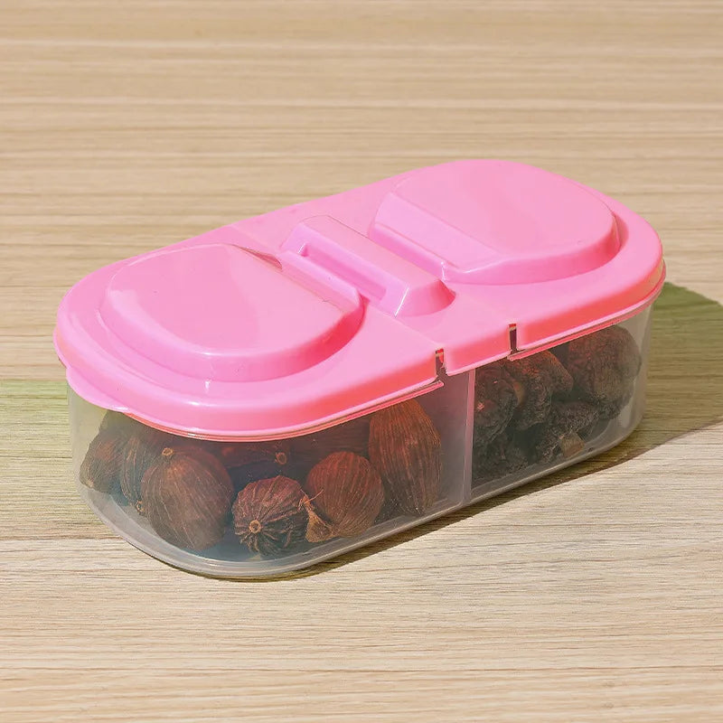 Dual Compartment Food Storage Container Plastic Sealed Easy Clean Reusable for Spices Herbs Lunch Kitchen Camping Office Oasis Select Pink