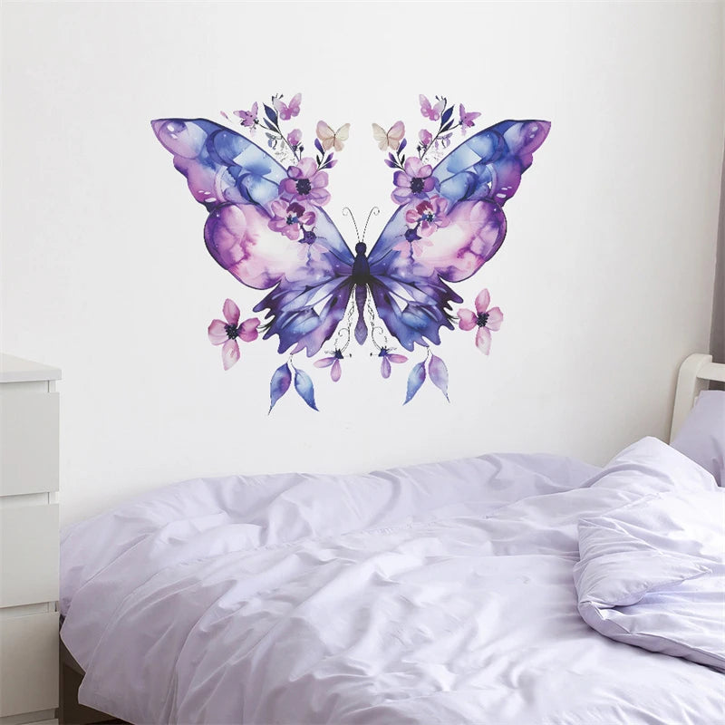 Purple Butterfly Flower Wall Sticker Refrigerator Sticker On Door Closet Bedroom Home Beautification Decal Decoration Oasis Select