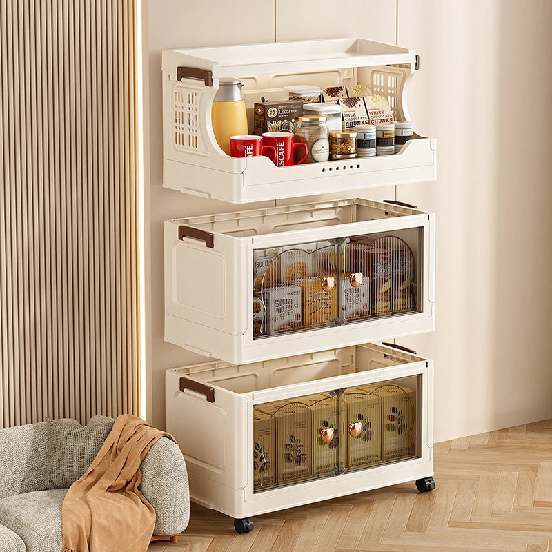 Folding storage cabinet - multi-level storage rack for kitchen clutter - home living room snack and toy storage cabinet Oasis Select
