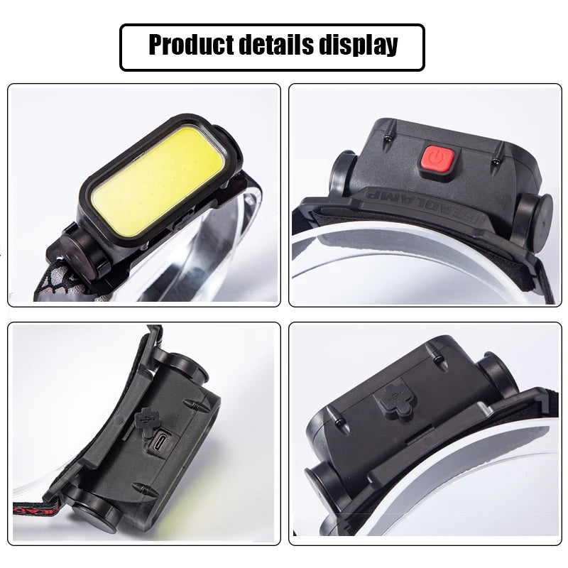 Powerful COB LED Headlamp USB Rechargeable 4 Modes Lighting Head Flashlight With 18650 Built in Battery Camping Fishing Lantern Oasis Select