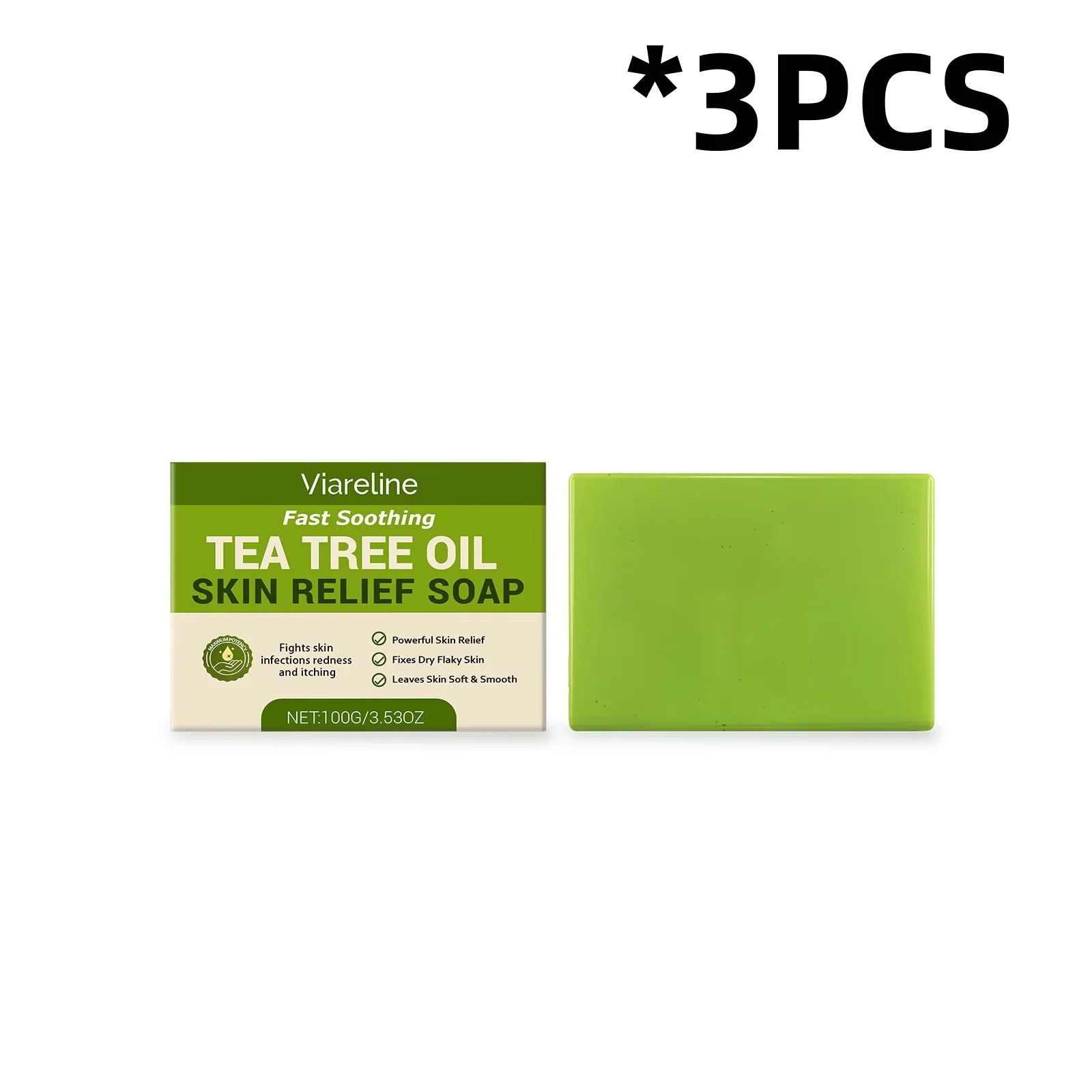 VIARELINE Tea Tree Oil Skin Soap Brighten Skin Clean Improve Roughness Oil Control Natural Plants Exfoliate Facial Soothing Soap Oasis Select 100g Boxed X3 PCS