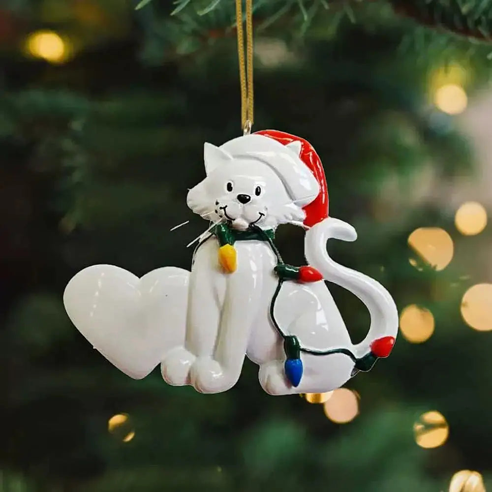 1PCS Christmas Tree Pendants Acrylic Cute Cat Hanging Ornaments for Wall Xmas Tree Decorations Party Supplies New Year Gifts Oasis Select White