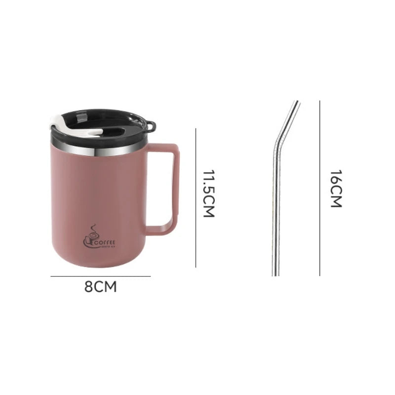 304 Stainless Steel Mug with Lid & Straw, Double-Layered, Suitable for Milk and Coffee, Office Cup with Handle, and Tea Infuser Oasis Select