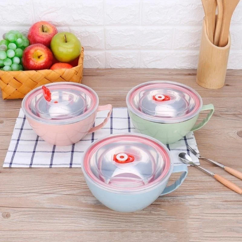 Stainless Steel Bowl with Handle – Anti-Scald Noodle Bowl Stainless Steel Bowl Oasis Select