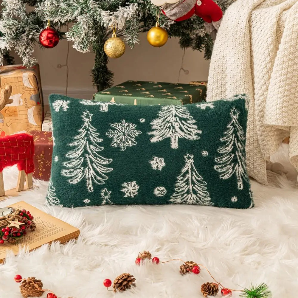 Christmas Tree Knitted Plush Pillowcase | Festive Cushion Cover