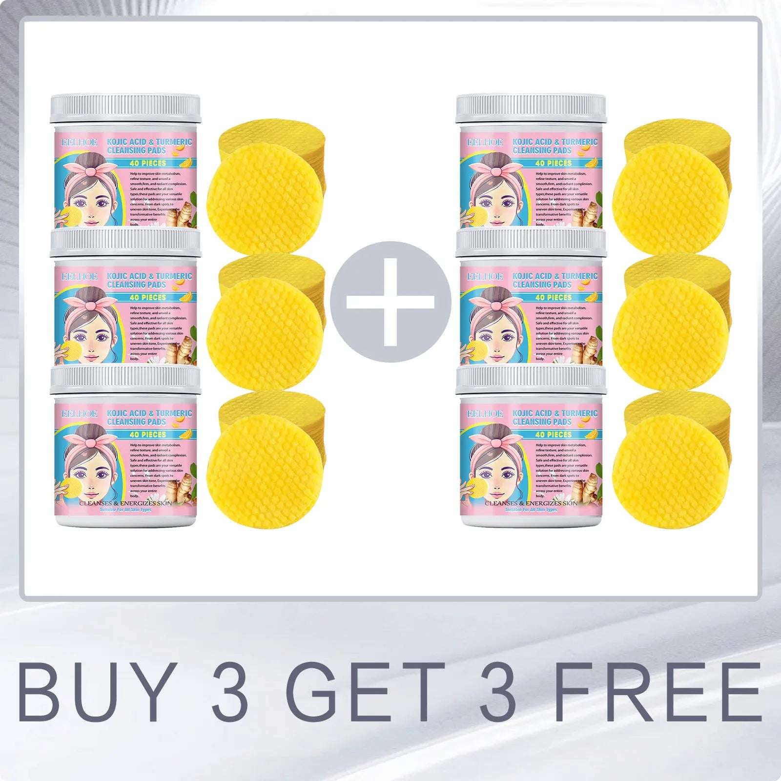 EELHOE Turmeric Kojic Acid Facial Cleansing Pads Cleaning Remover Pores Dirt Moisturizer Face Exfoliating Daily Clean Skin Care Oasis Select Buy 3 for 3 Free