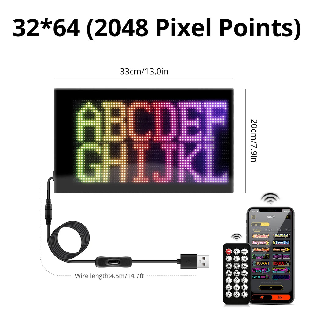 USB 5V Double Row Flexible Display Screen Programmable Matrix Pixel Panel For Board Windshield with Remote Car Devil Eye Light Oasis Select 32x64 LEDs 20x33CM
