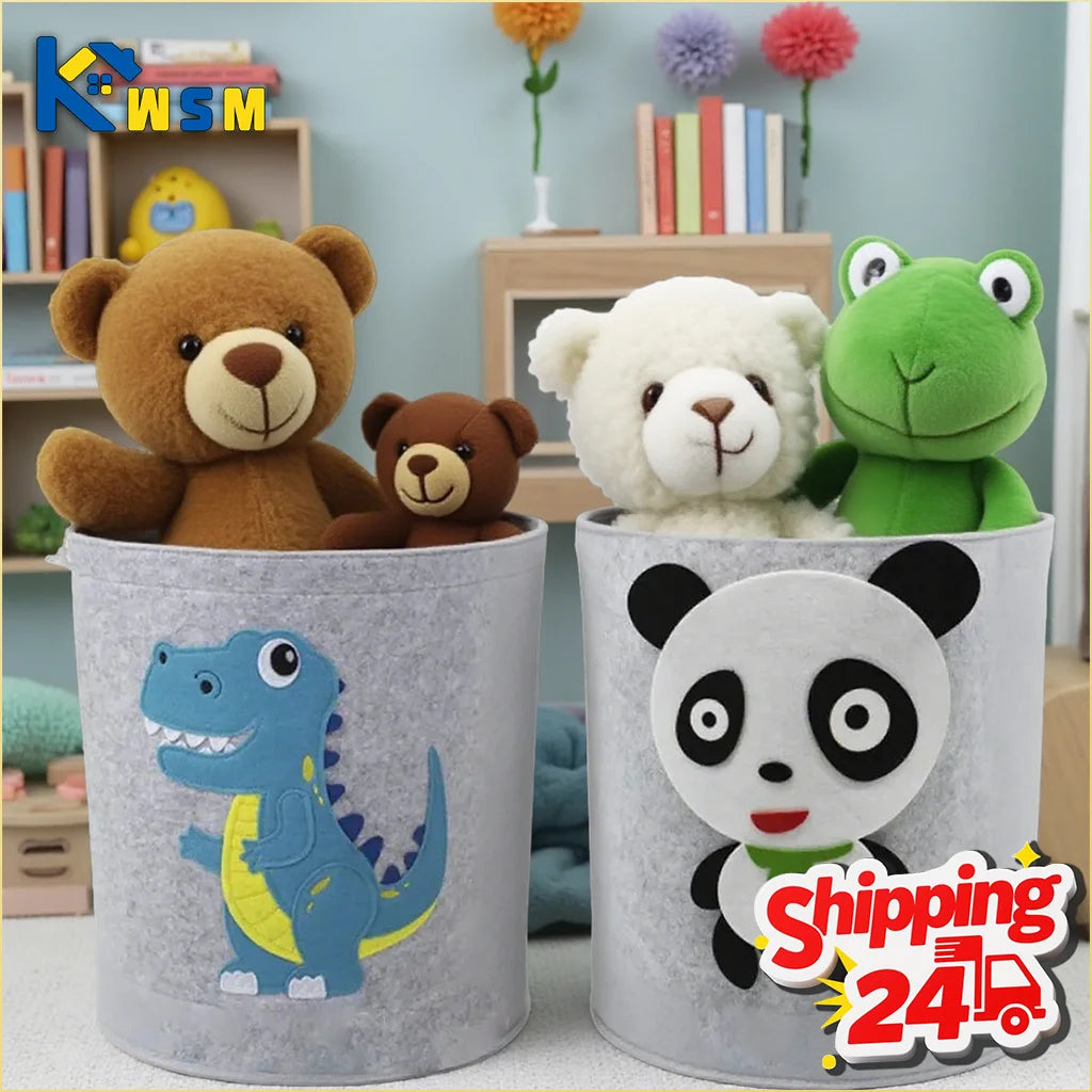 Panda Dinosaur Baby Storage Basket Felt Toy Organizer Laundry Clothes Bucket Cartoon Nursery Hamper for Kids Gift Idea Oasis Select