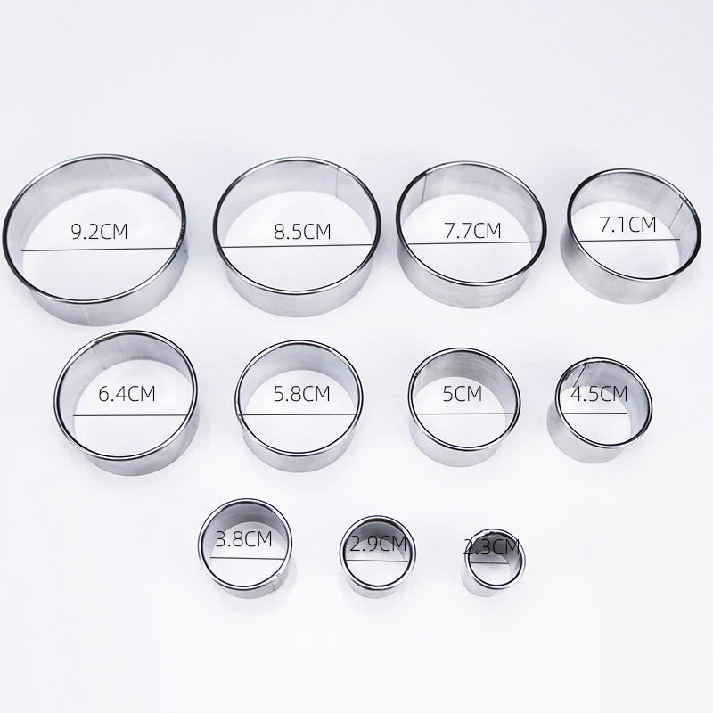 11pcs/Set Stainless Steel Round Cookie Moulds Practical Biscuit Cutters Circle DIY Mousse Cake Dessert Pastry Decorating Tool Oasis Select