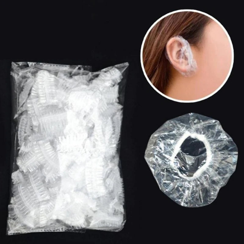100pcs Disposable Earmuffs Waterproof Plastic Shower Cap Ear Protection Hair Dye Oil Bath Shower Salon Ear Protector Oasis Select
