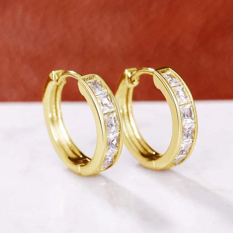 Classic Design Women Hoop Earrings Full with Princess Square CZ Simple and Elegant Female Accessories Versatile Jewelry Oasis Select