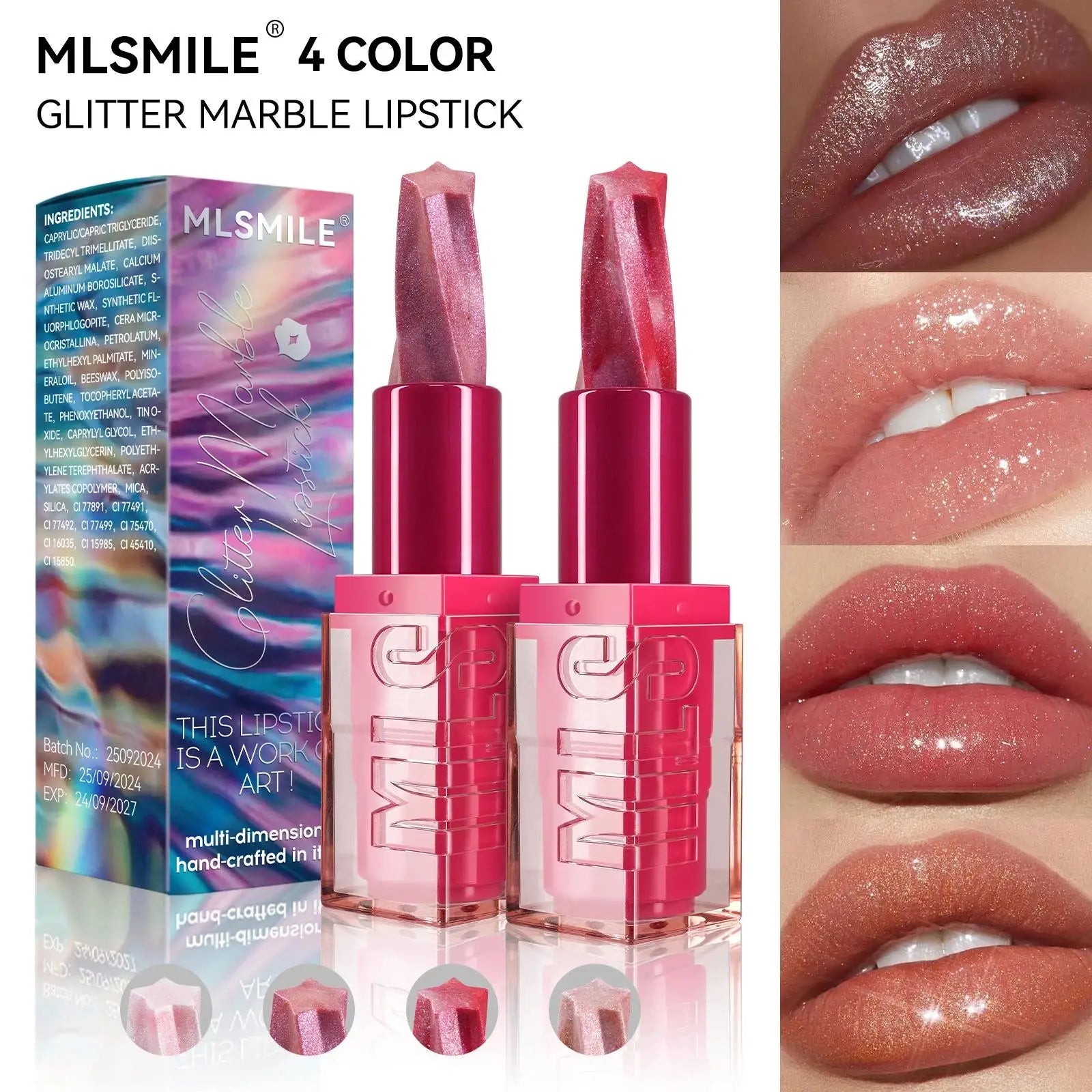 MLSMILE Spiral Star Glitter Marble Lipstick – Matte & Pearlescent