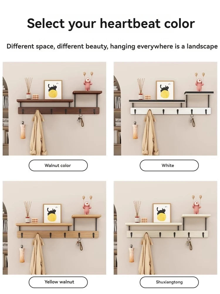 Solid wood clothes hook, multifunctional coat hook on the entrance entrance wall, key hook, wall mounted non perforated row hook Oasis Select
