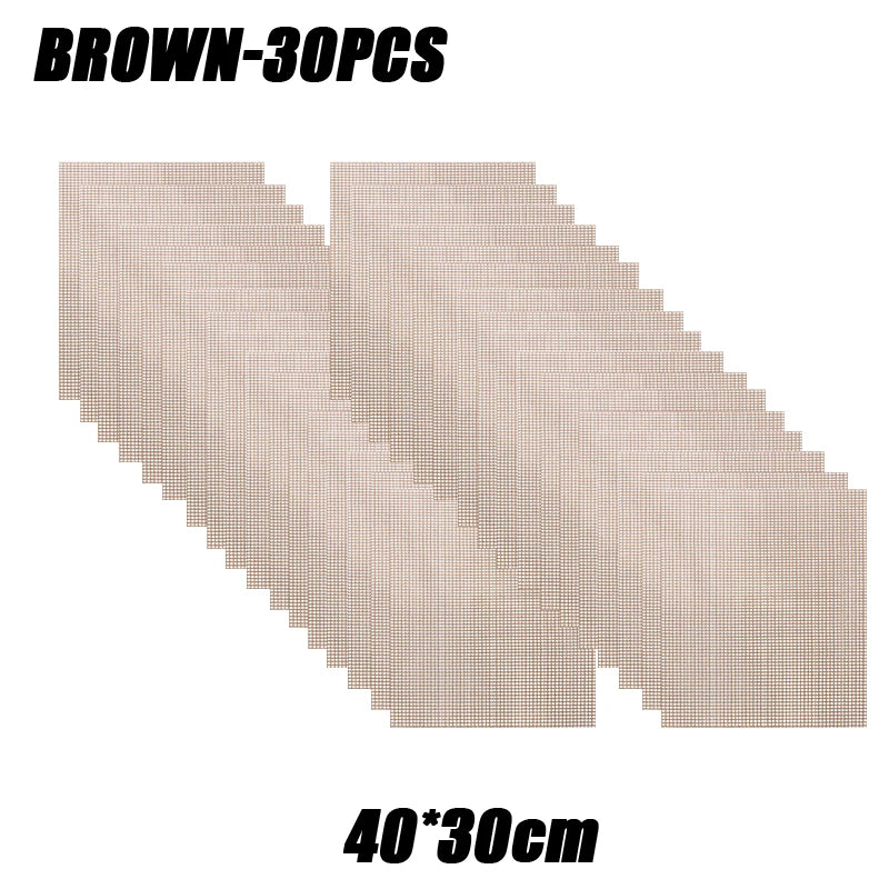 50PCS Non-Stick High Temperature Resistant BBQ Grid Pad Barbecue Mesh Reusable Easily Cleaned Cooking Pads Baking Grill Tool Oasis Select Brown-30PCS