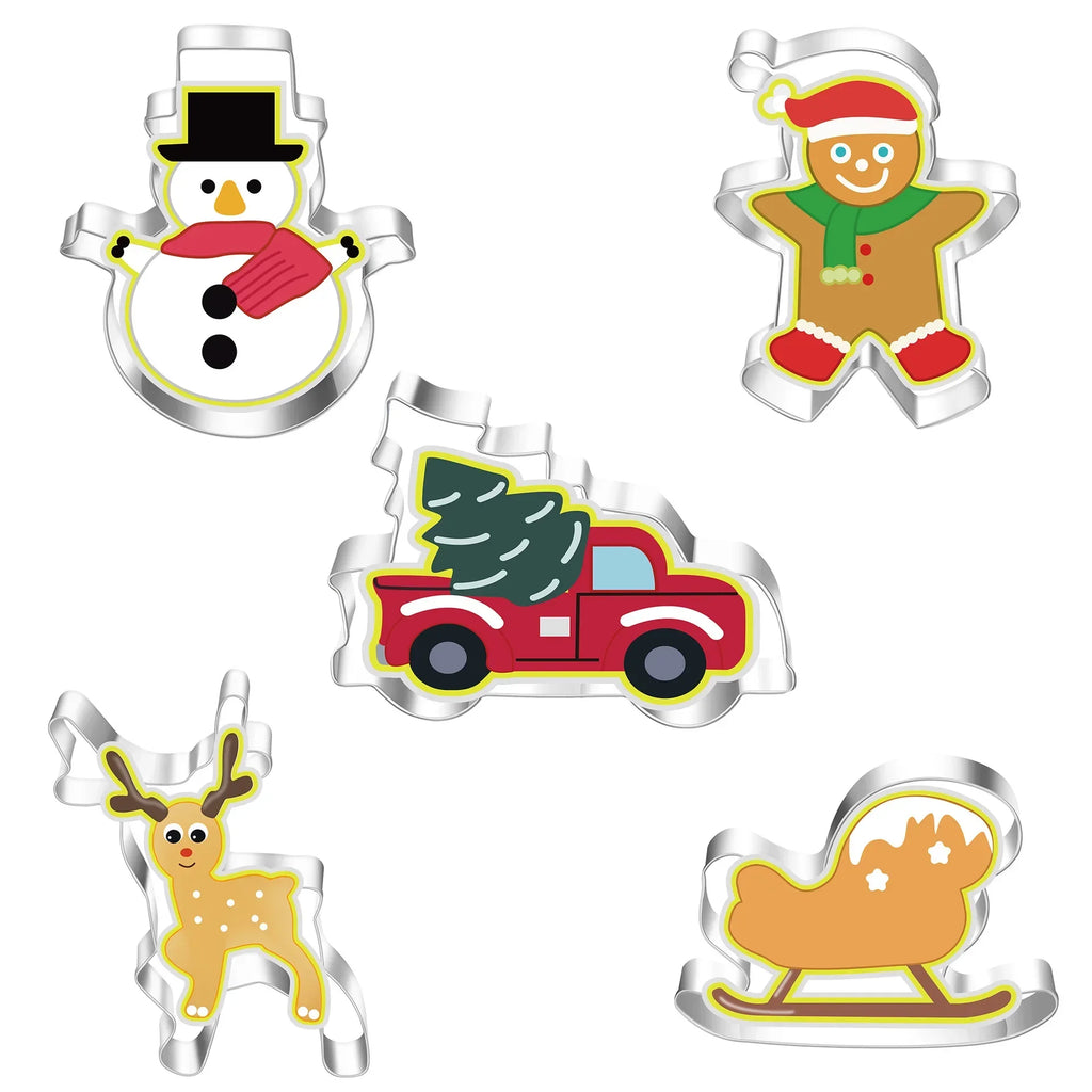 5Pcs Christmas Cookie Cutter Set Gingerbread Man Xmas Tree Biscuit Mold Stamp Christmas Party New Year Baking Accessories Oasis Select E