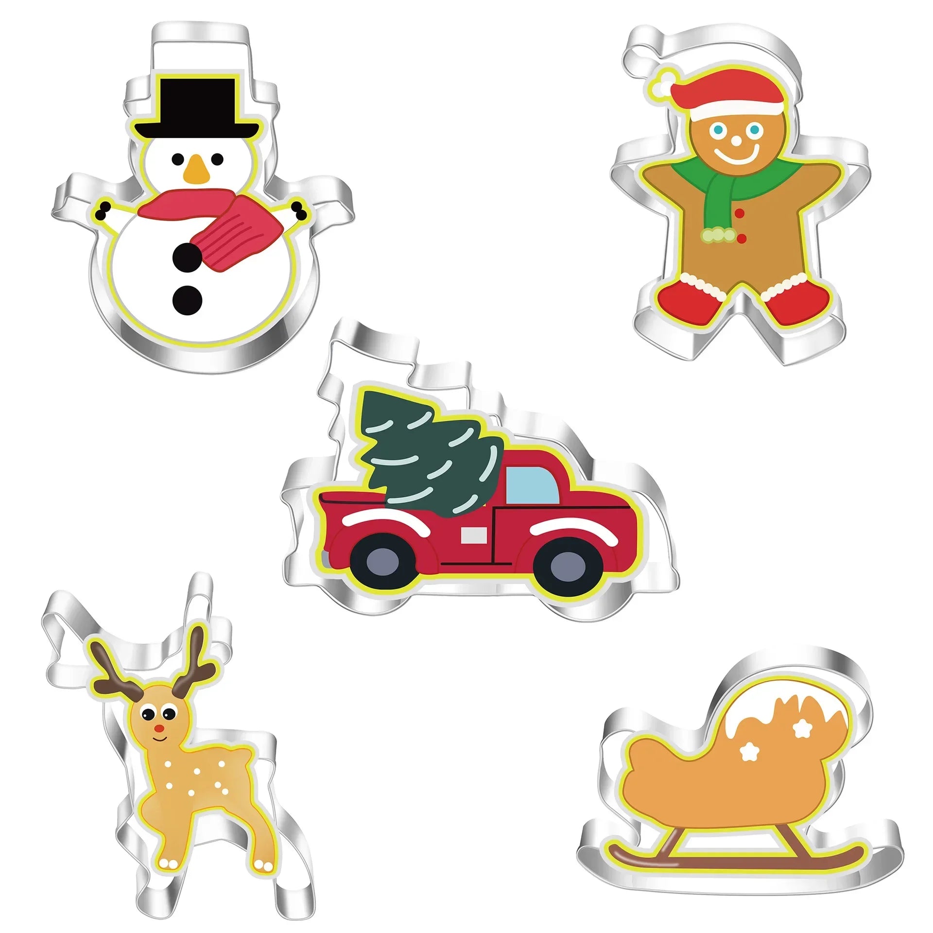 5Pcs Christmas Cookie Cutter Set Gingerbread Man Xmas Tree Biscuit Mold Stamp Christmas Party New Year Baking Accessories Oasis Select E