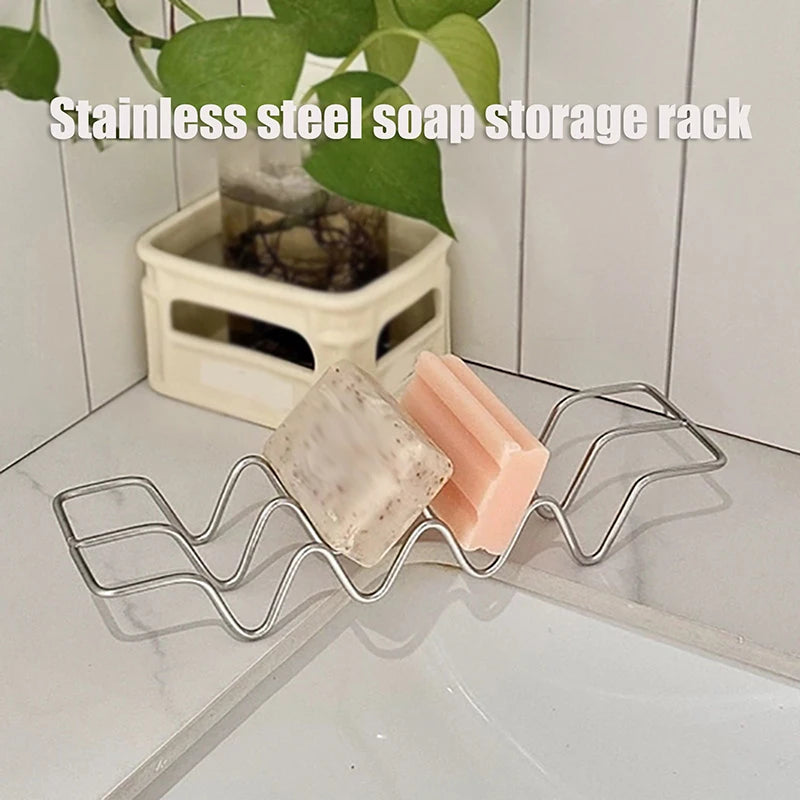 SUSU Stainless Steel Soap Rack Shelf Kitchen Dish Household Draining Countertop Basin Soap Holder Bathroom Accessories Oasis Select