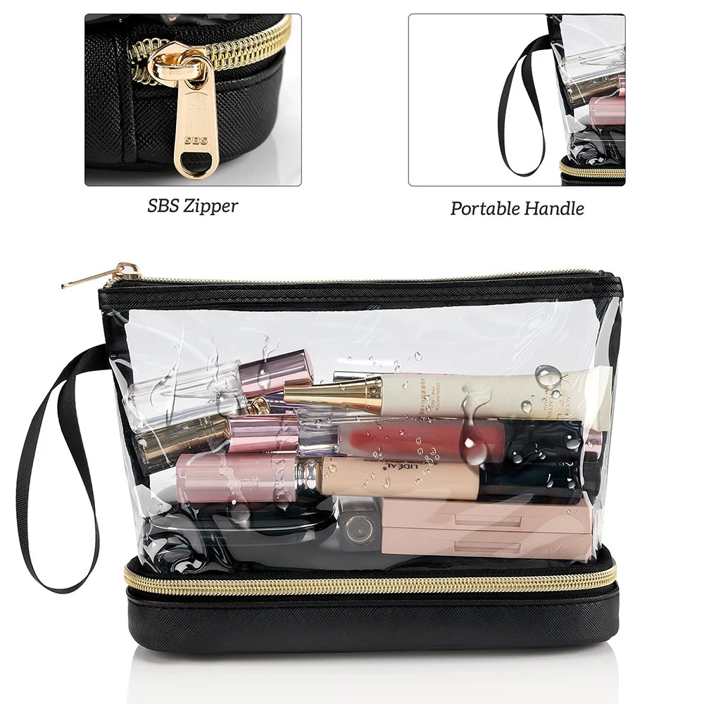Transparent PVC Makeup Bag | Double-Layer Travel Wash Bag